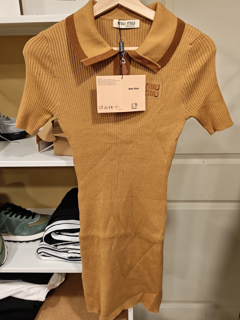 Korean Miu Miu Camel Rib Knit Polo Dress